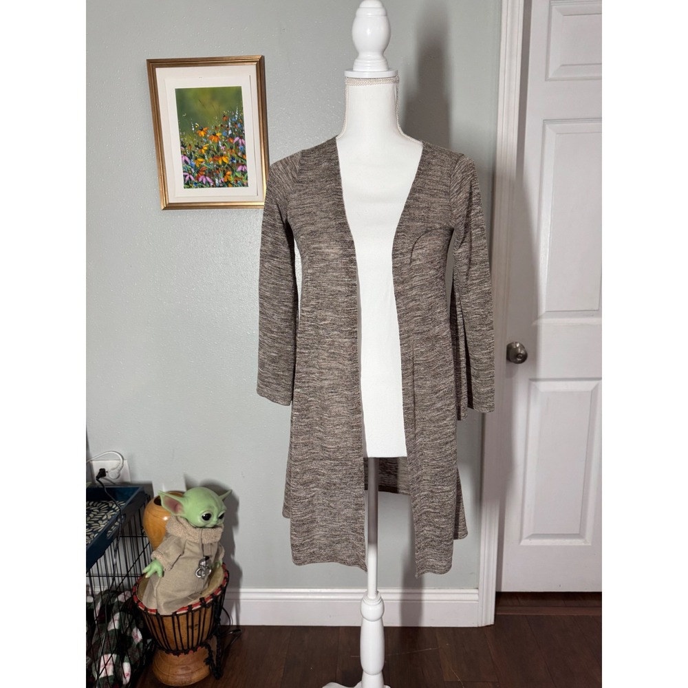 Mia Joy lightweight‎ open-front knit duster cardigan  soft marled taupe/gray
